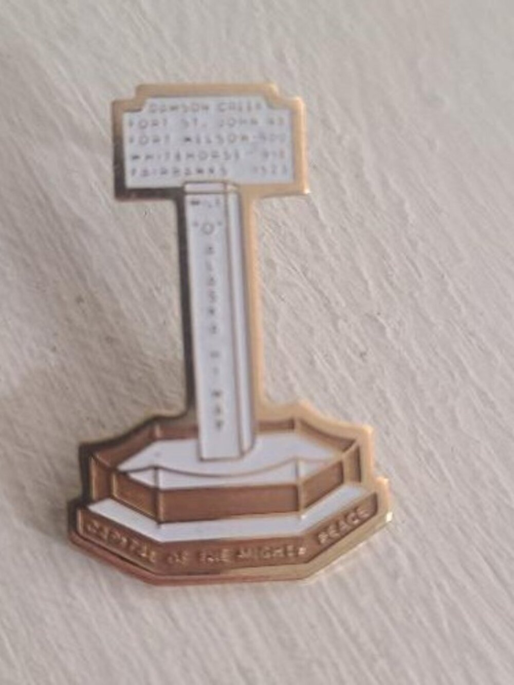 Dawson Creek Mile '0' Alaska Highway Capital Mighty Peace Lapel Pin - Canada BC